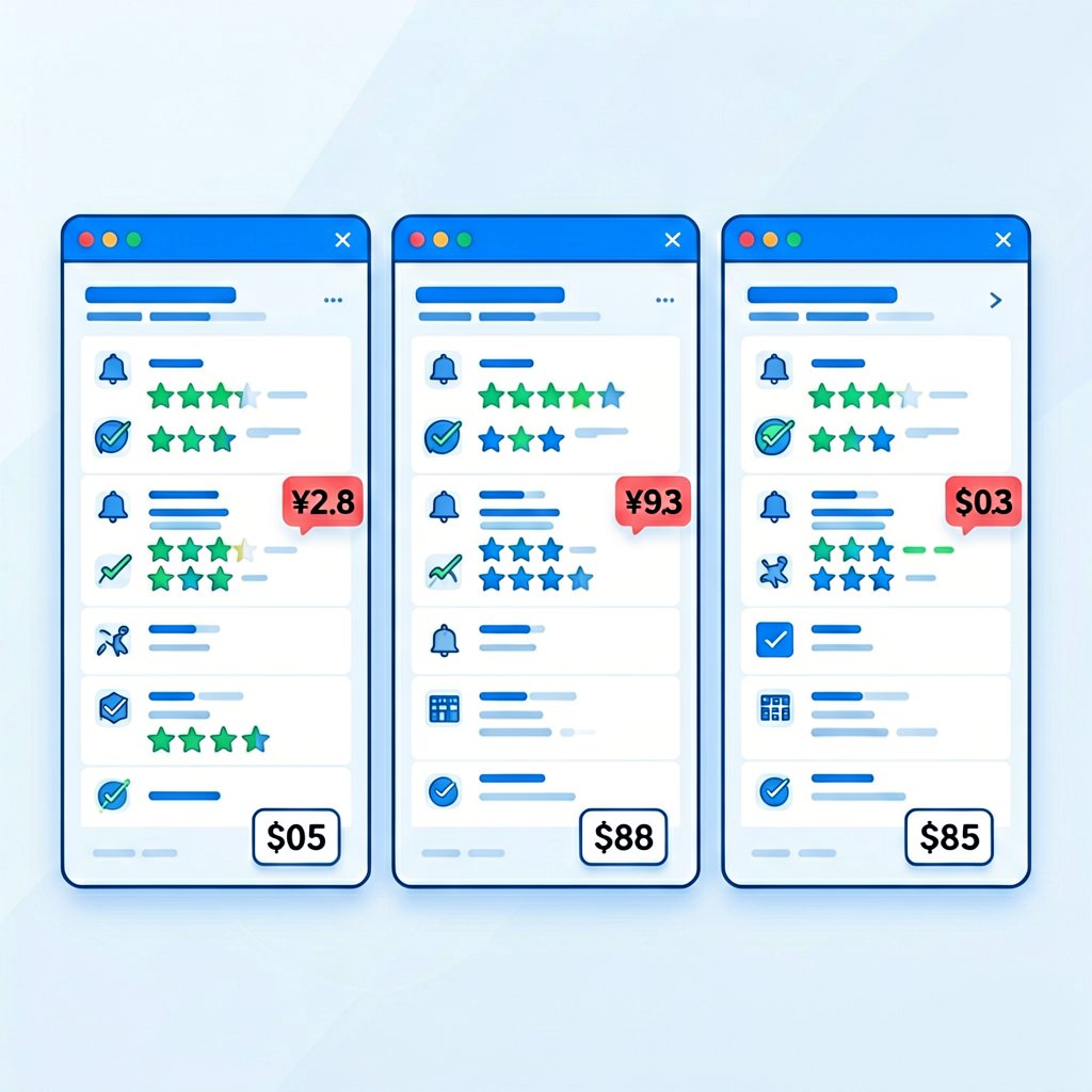Three AI coding assistant editor windows compared side by side with ratings