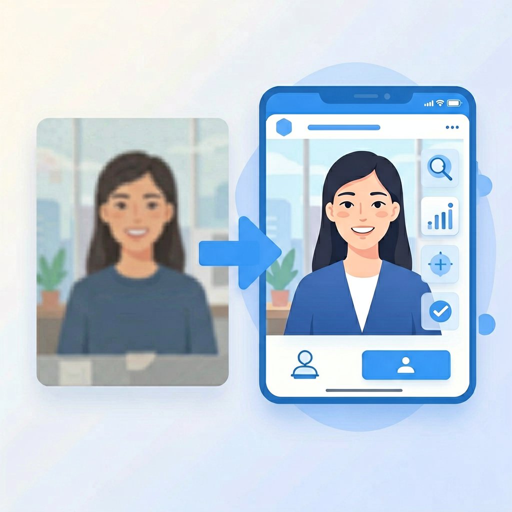 AI image generator upscaler turning a low-resolution image into a sharp final
